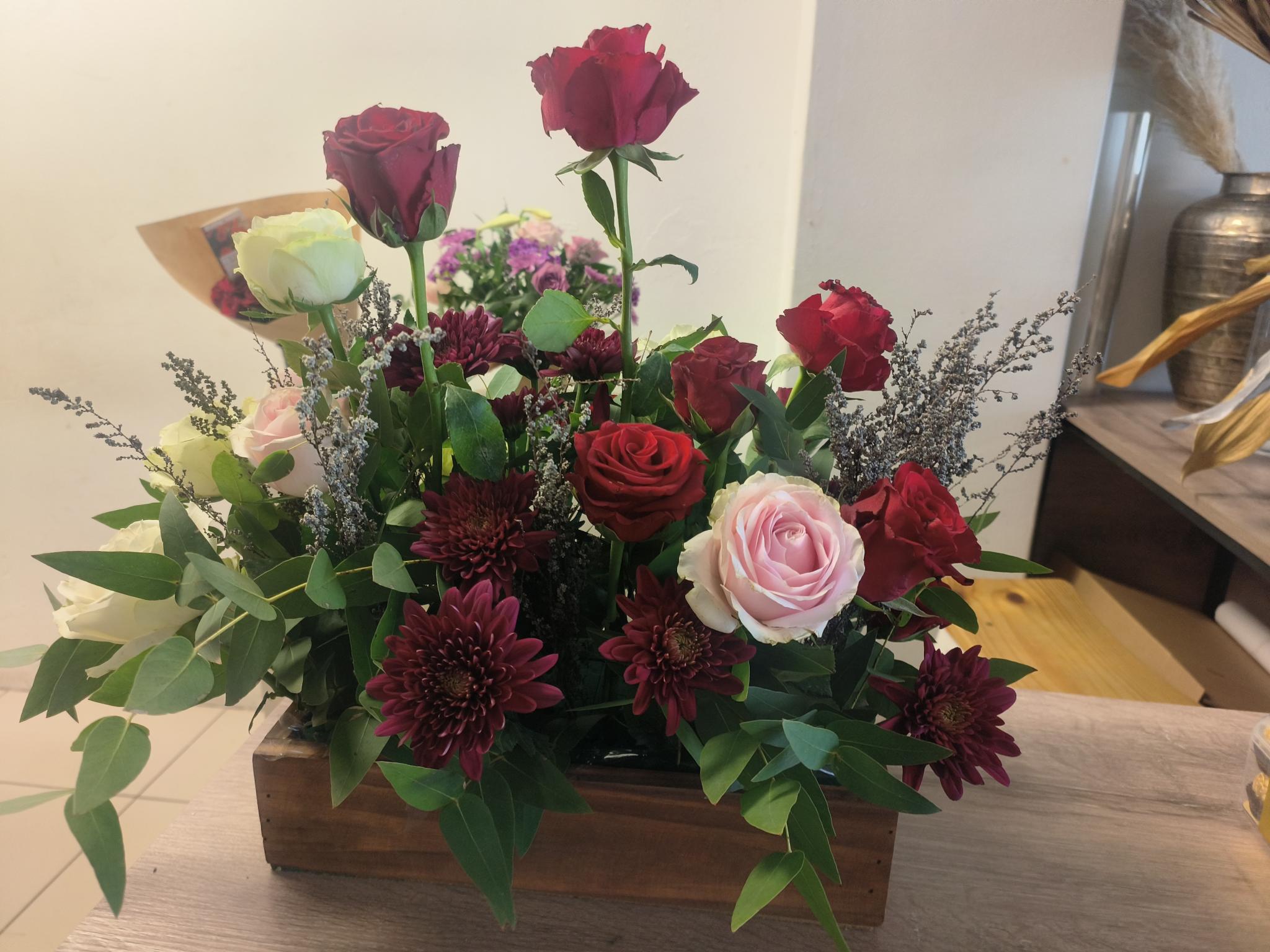 pink red crate arrangement Pink, Red Crate Arrangement - Image 1